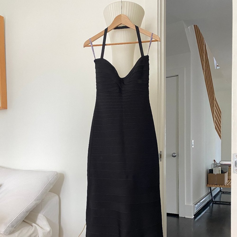 Herve Leger Iconic Bandeau Black Gown Dress